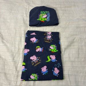 George pig (from Peppa Pig) hat and infinity scarf. Approx Kids size 3-6 years